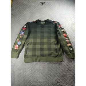 Born Fly Mens Flyer Forever Green Ombre Plaid Patch Crewneck Sweatshirt Large